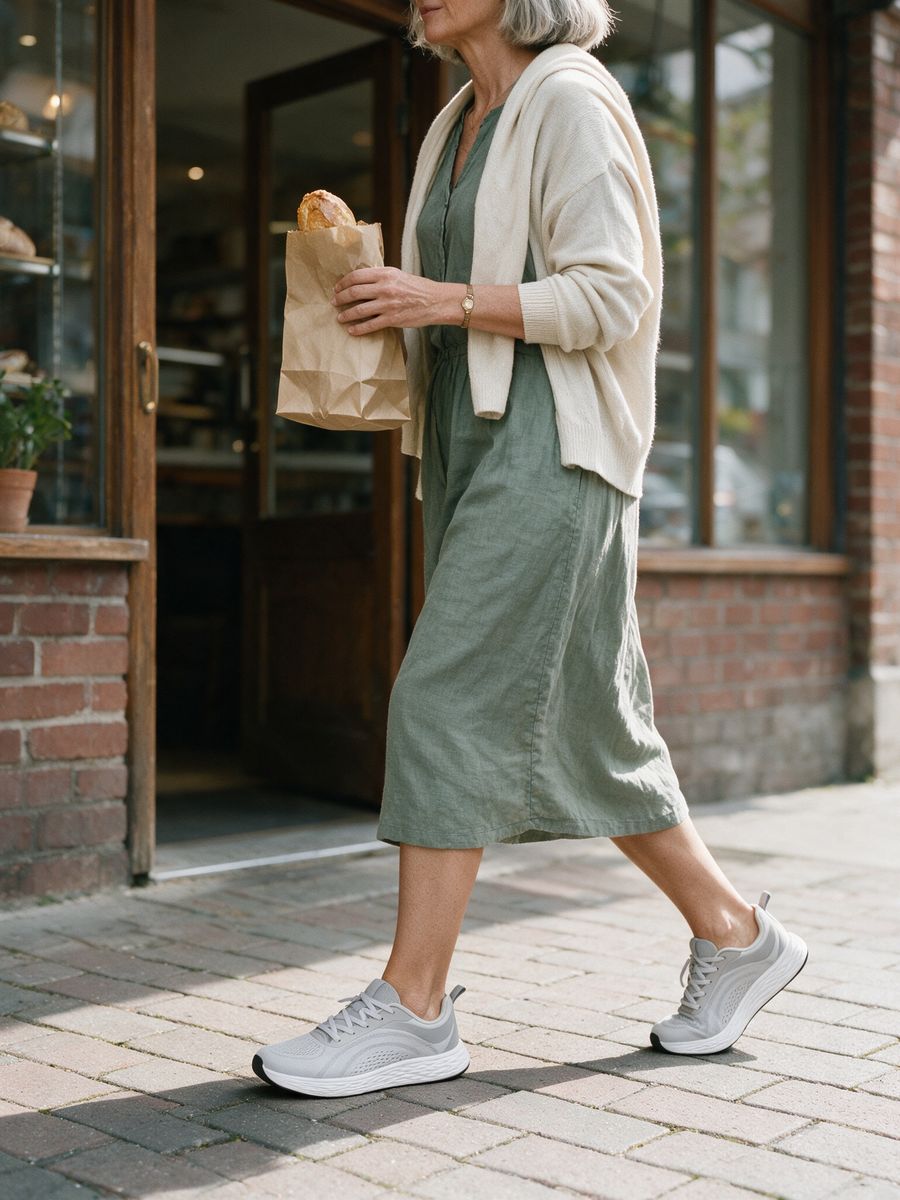 Daylong sneakers outside a bakery